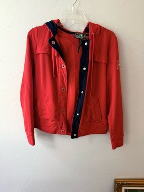 Ralph Lauren Red Yacht Club Hooded Jacket RL YC Sailing Nautical Size Small